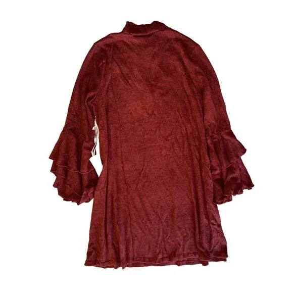 Burgundy Bell Sleeve Knee Length Dress Keyhole Sweater Dress 2xl 3xl - Picture 2 of 12